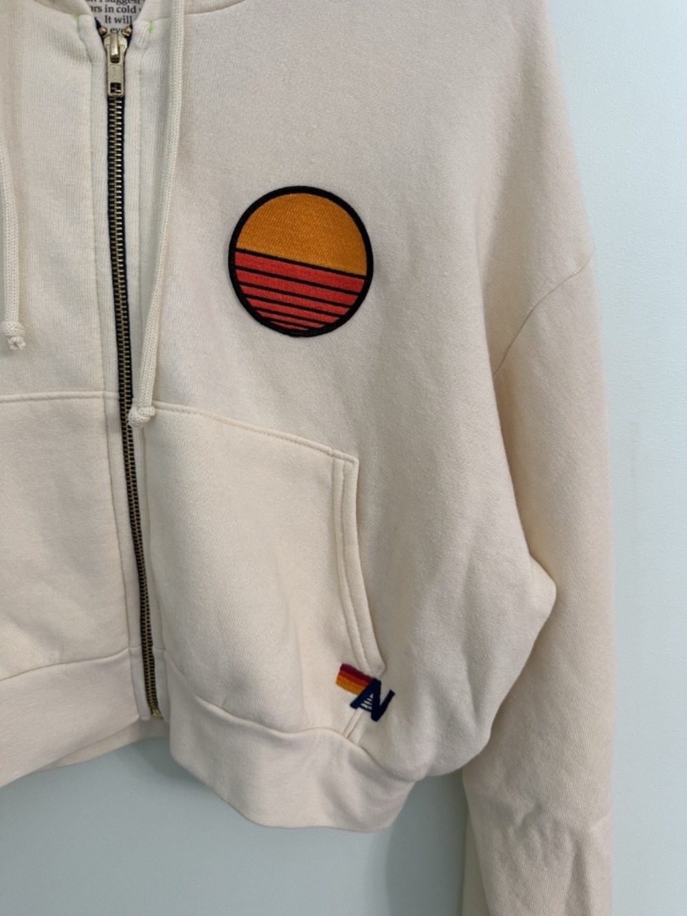 Aviator Nation Sunset Patch Relaxed Cropped Zip Hoodie & Sweatpants Set Medium - Picture 3 of 12